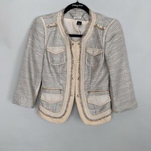 White House Black Market Silver and Beige Tweed Blazer Size 00